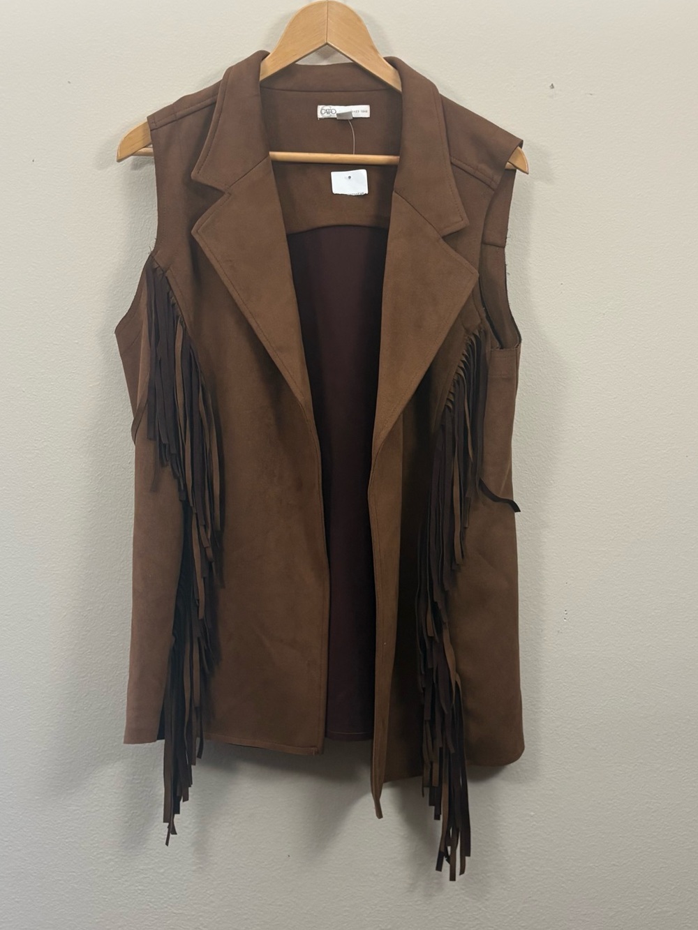 CATO western Fringe Vest women’s L brown faux suede hippie southwestern country